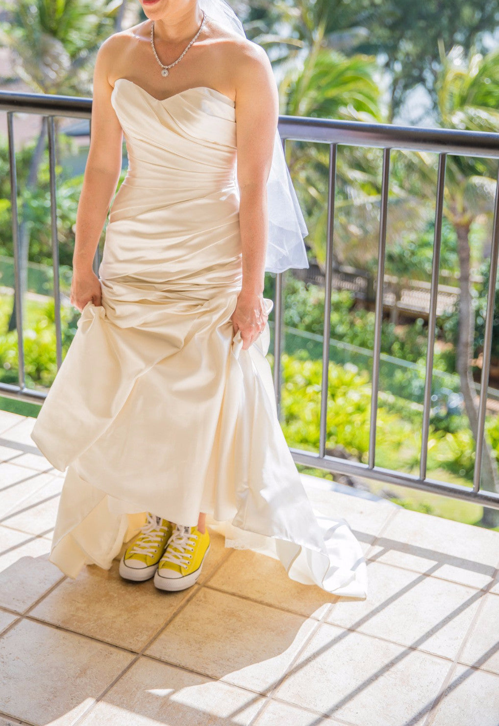 Pronovias 'Tigris' size 4 used wedding dress front view on bride