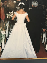 Load image into Gallery viewer, Christian Dior &#39;Silk Carmeuse&#39; size 2 used wedding dress back view on bride
