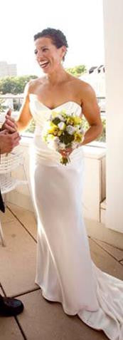 Elizabeth Fillmore 'Starlet' size 6 used wedding dress front view on bride