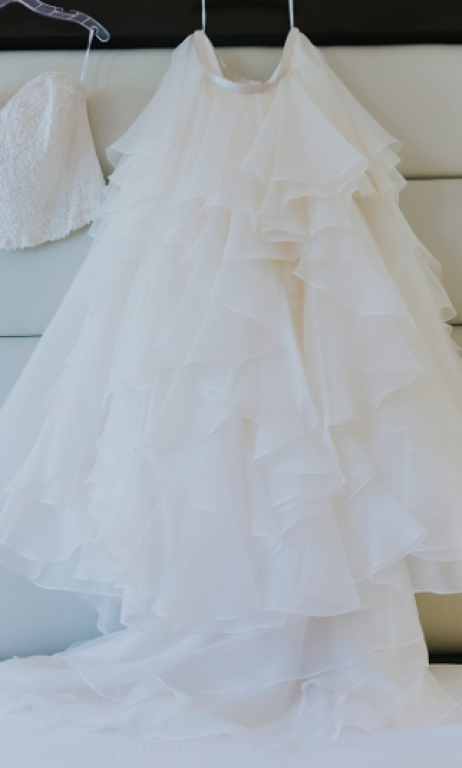 Watters 'Priya Skirt 7009B' size 14 used wedding dress front view on hanger