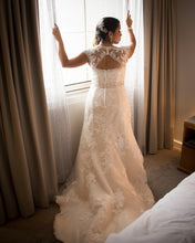 Load image into Gallery viewer, Mori Lee &#39;Embroidered and Venice Lace&#39; size 16 used wedding dress back view on bride

