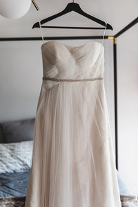 Casablanca 'Beloved' size 6 used wedding dress front view on hanger