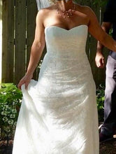 Load image into Gallery viewer, David&#39;s Bridal &#39;Lace Strapless&#39; size 8 used wedding dress front view on bride
