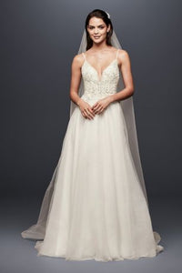 Galina Signature 'Sheer Beaded' size 6 new wedding dress front view on model