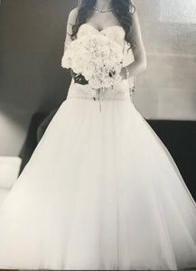 Kenneth Pool 'Gloria' size 8 used wedding dress front view on bride