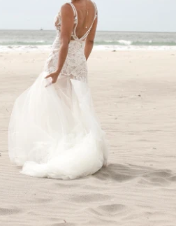 Liz Martinez 'Lucia' size 8 used wedding dress back view on bride