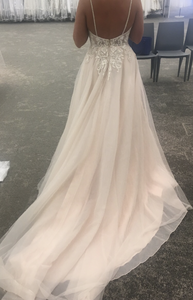 David’s Bridal 'Ivory Rose Beaded' size 2 used wedding dress back view on bride