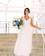 Load image into Gallery viewer, Adrianna Papell &#39;Beaded V Neck&#39; size 8 new wedding dress front view on bride
