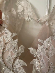Galina Signature 'llusion Cap Sleeve Lace Appliqued Wedding Dress' wedding dress size-12 NEW