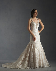 Bonny Bridal '8511' size 10 sample wedding dress front view on model