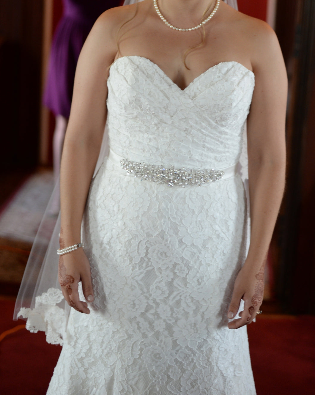 Mori Lee 'Madeline Gardner 5102' size 12 used wedding dress front view on bride