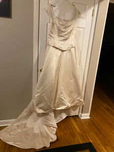 Custom 'A Line' size 20 used wedding dress front view on hanger