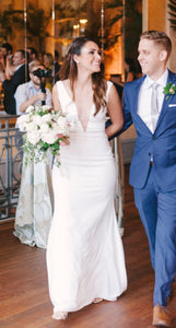 Donatella Piccaretta 'Plunging V-neck Sheath Wedding Dress and Tulle Cape'