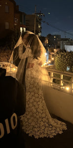 Oscar de la Renta 'Long-sleeve floral-lace gown' wedding dress size-04 PREOWNED