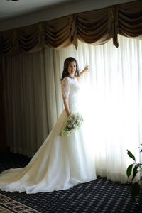 Vera Wang White Satin Faced Organza Gown with Illusion Piece Style VW351023 - Vera Wang - Nearly Newlywed Bridal Boutique - 3