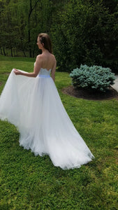 Custom 'Princess' size 8 used wedding dress back view on bride