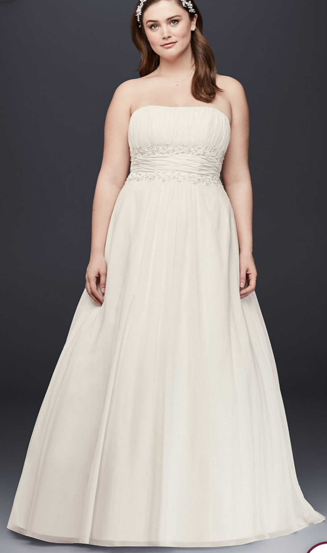 David's Bridal 'Chiffon empire waist plus size wedding dress' wedding dress size-18 PREOWNED