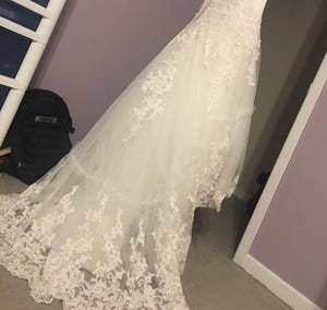Cosmobella 'Milano' size 8 used wedding dress back view on hanger