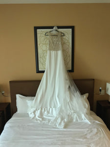 Liz Martinez 'Inga' size 4 used wedding dress back view on hanger