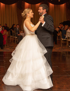 Matthew Christopher 'Arabella' size 12 used wedding dress side view on bride