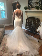 Load image into Gallery viewer, Galina Signature &#39;Illusion Deep Plunge&#39; size 8 new wedding dress back view on bride
