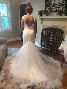 Galina Signature 'Illusion Deep Plunge' size 8 new wedding dress back view on bride