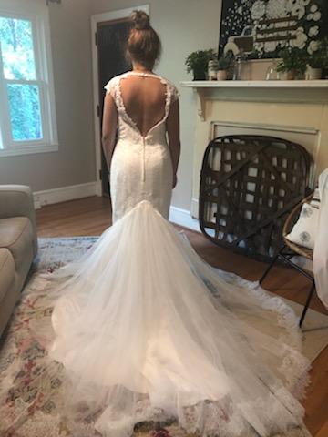 Galina Signature 'Illusion Deep Plunge' size 8 new wedding dress back view on bride