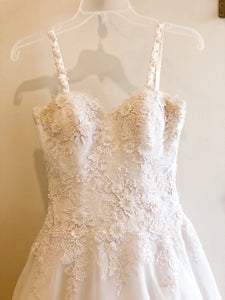 Pronovias 'Custom' size 2 used wedding dress front view on hanger