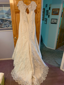 Augusta Jones 'Channing' size 16 sample wedding dress back view on hanger