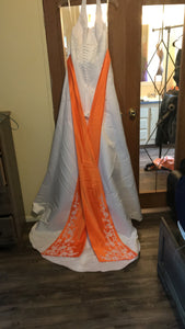 David's Bridal 'A-Line' size 8 used wedding dress back view on hanger