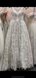 Oleg Cassini 'Beaded Lace Wedding Dress with Pleated Skirt' wedding dress size-08 SAMPLE