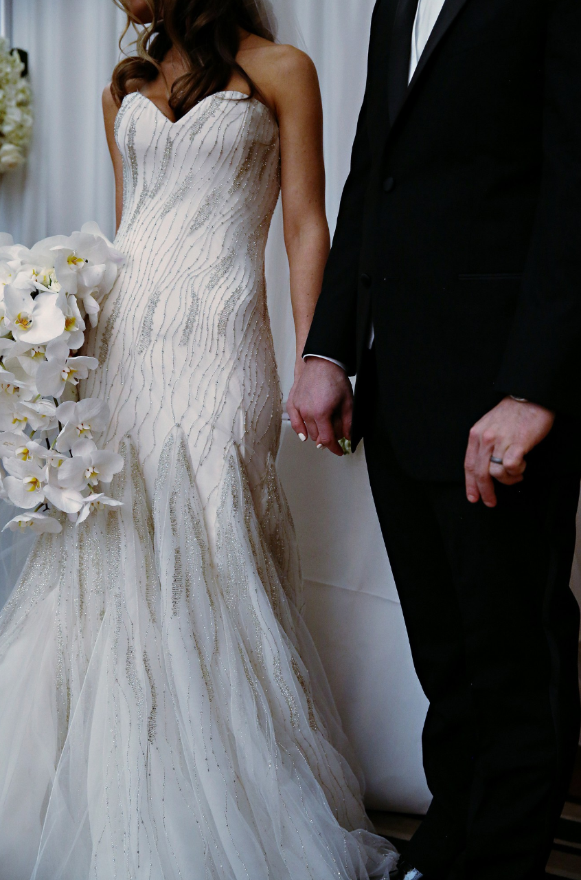 Mark Zunino 'Silk Sweetheart Mermaid' size 10 new wedding dress front view on bride