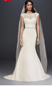 David's Bridal  'Illusion Lace' size 12 new wedding dress front view on model