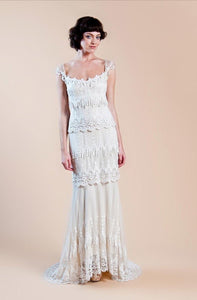 Claire Pettibone 'Kristene' size 12 used wedding dress front view on model
