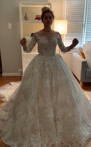 Gemy Maalouf 'Lace and Tulle Ball Gown' size 2 new wedding dress front view on bride
