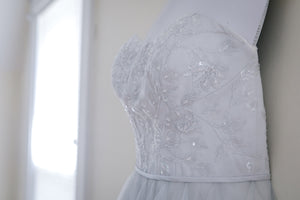 David's Bridal 'Tea Length' size 10 used wedding dress view of bodice