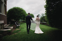 Load image into Gallery viewer, Romona Keveza &#39;L8129&#39; size 4 used wedding dress back view on bride
