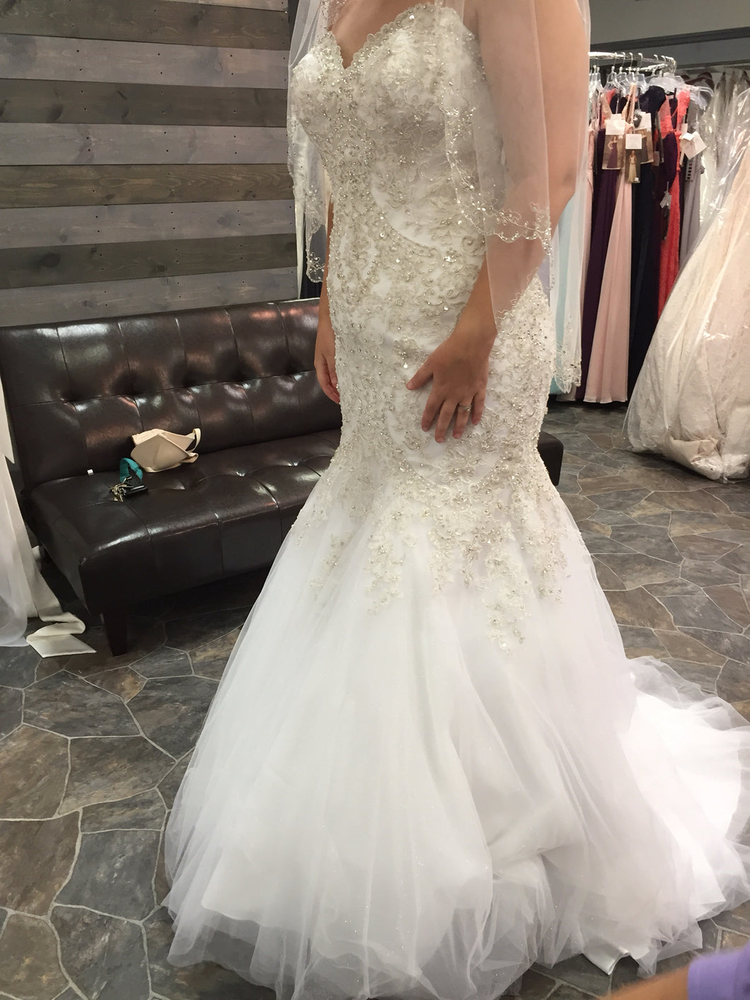 Mori Lee 'Madeline Garden' size 14 new wedding dress front view on bride