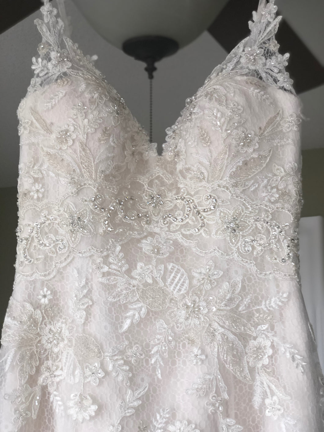 Casablanca 'Sequined Lace' size 6 new wedding dress front view on hanger