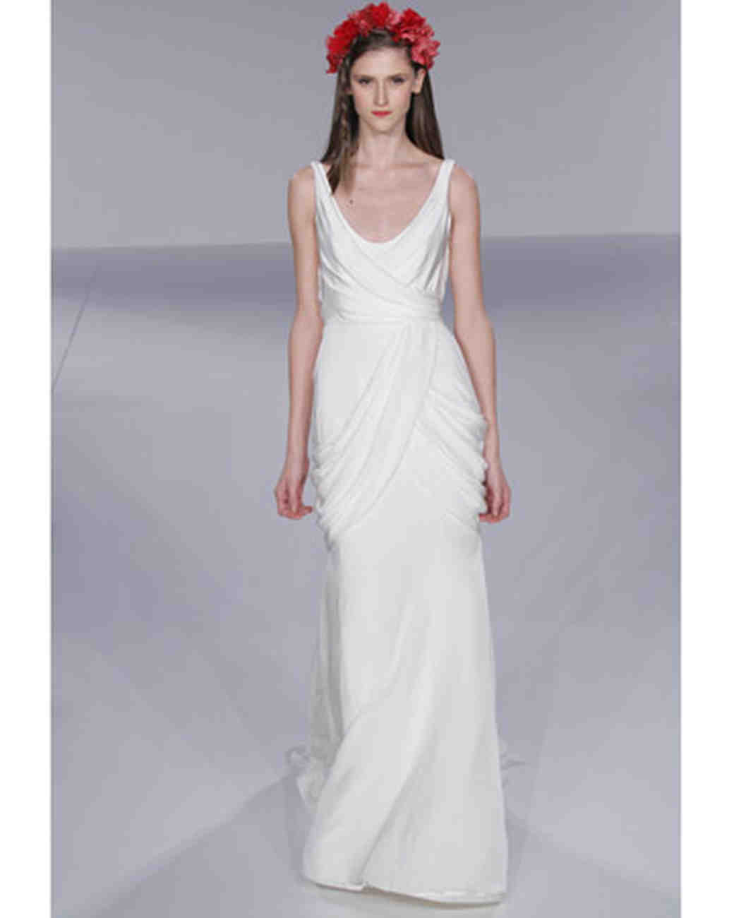 Priscilla of Boston 'Sheath' size 6 used wedding dress front view on model