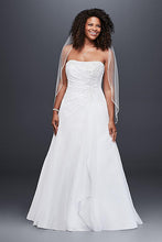 Load image into Gallery viewer, Davids Bridal &#39;Drape A-Line&#39; size 10 used wedding dress front view on bride
