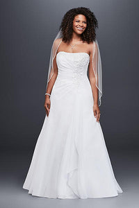 Davids Bridal 'Drape A-Line' size 10 used wedding dress front view on bride