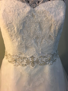 La Sposa 'Mecenas' size 10 used wedding dress front view close up on mannequin