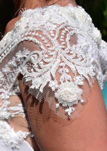 Gabriella Arango 'Rouched Layered Skirt with Intricate Lace Bodice'