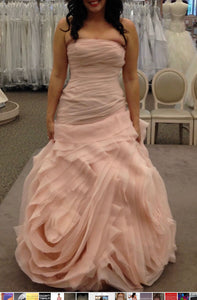 Vera Wang White 'Blush Pink' size 12 used wedding dress front view on bride