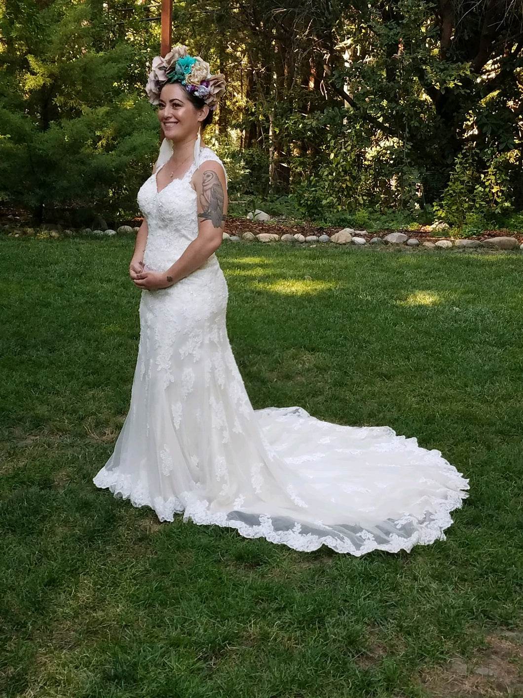 Sophia Tolli 'Robin' size 12 used wedding dress front view on bride