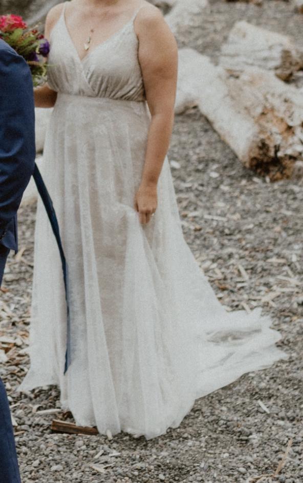 Allure Bridals 'Wilderly / Aria' size 16 used wedding dress front view on bride
