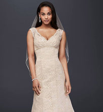 Load image into Gallery viewer, Davids Bridal &#39; Beaded Lace Trumpet&#39; size 10 new wedding dress front view on model
