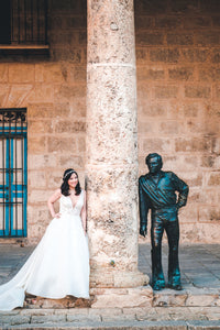 Pronovias 'Elis' size 4 used wedding dress front view on bride