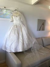 Load image into Gallery viewer, Christos &#39;Ivory Classic&#39; size 10 used wedding dress front view on hanger
